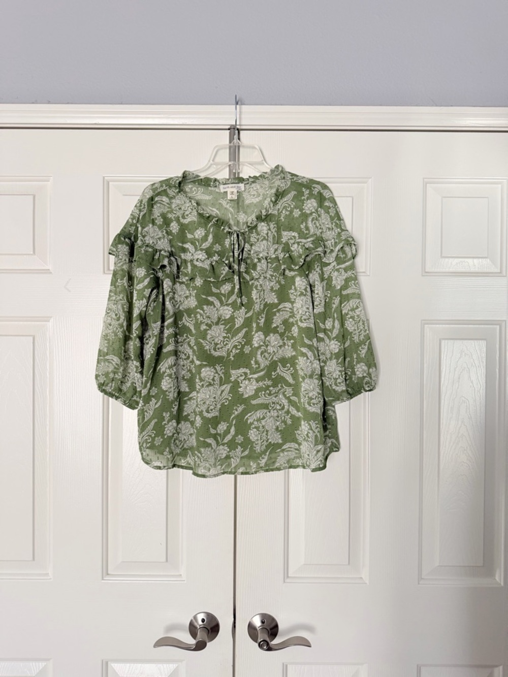Green Floral Peasant Blouse - Women Tops